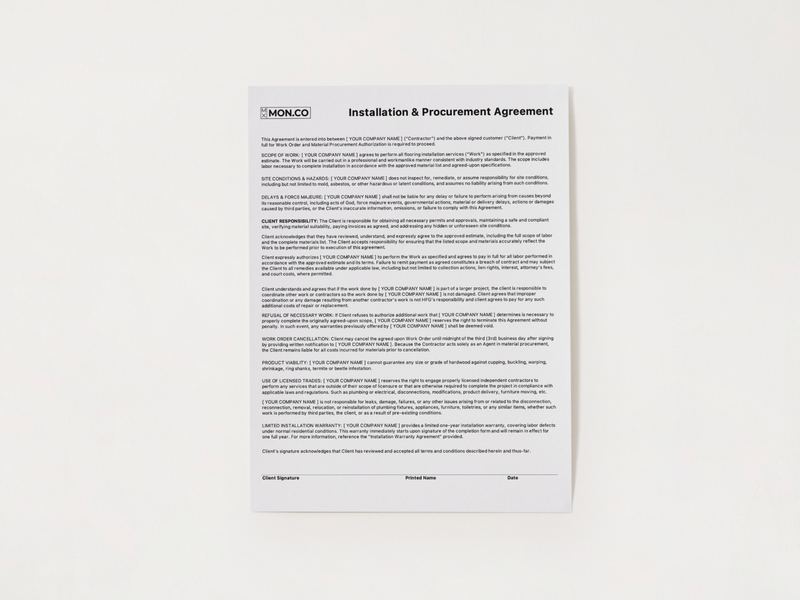 Install Agreement Template